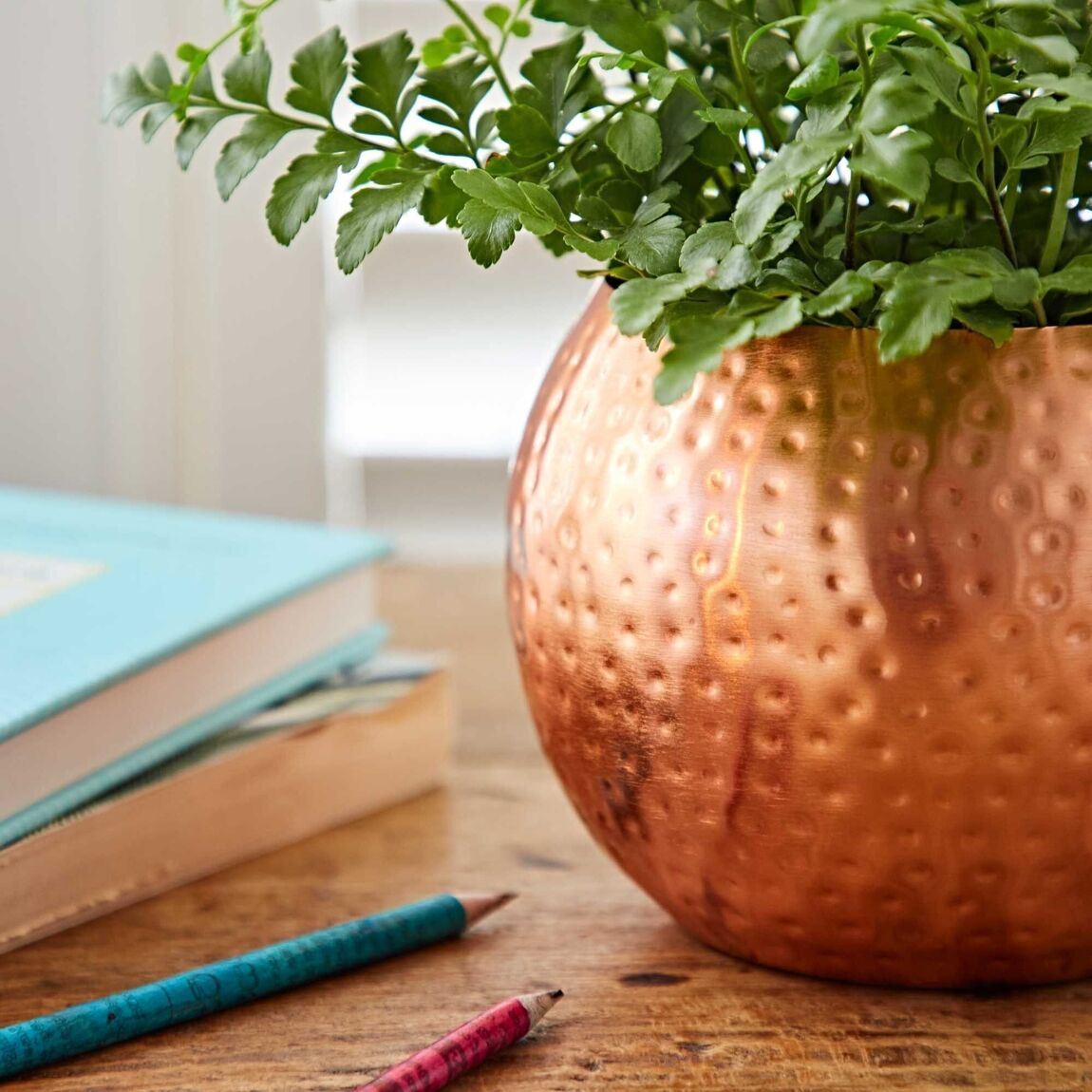 Hand-crafted hammered copper planter