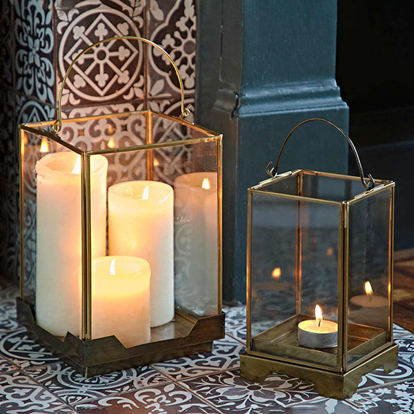 Antique Brass Effect Candle Lantern