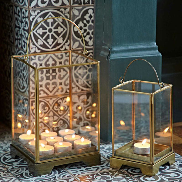 Antique Brass Effect Candle Lantern