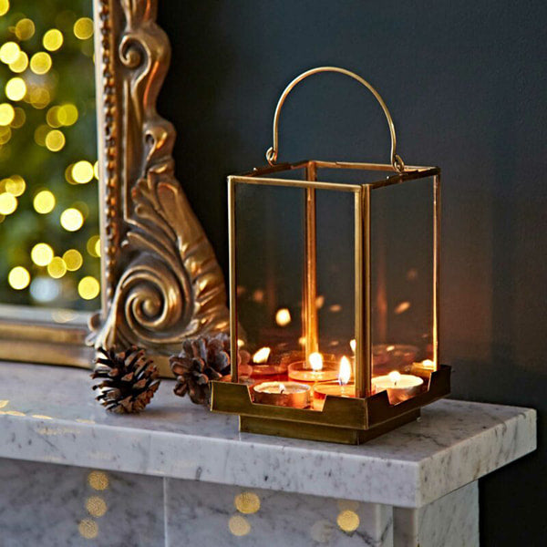 Antique Brass Effect Candle Lantern