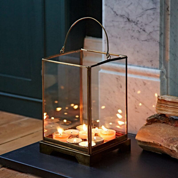 Antique Brass Effect Candle Lantern
