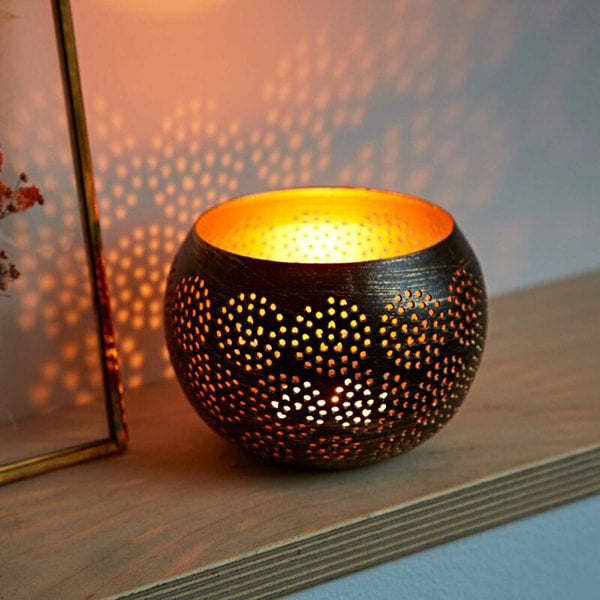 Black & Gold Metal Tea Light Holder
