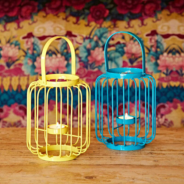 Colourful Iron Lantern Tea Light Holder