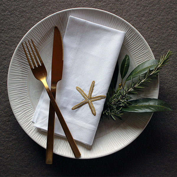 Cotton Napkin with Embroidered Motif