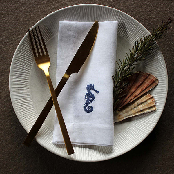Cotton Napkin with Embroidered Motif