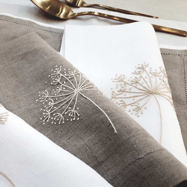 Linen Napkin with Embroidered Motif