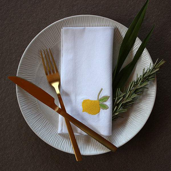 Linen Napkin with Embroidered Motif
