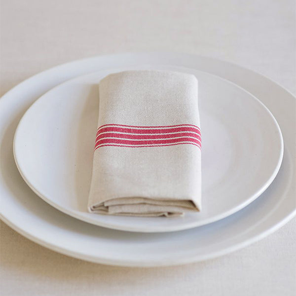 Provincial Stripe Linen & Cotton Napkin Red