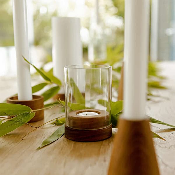 Tea-Light Holder - Glass & Wood Design